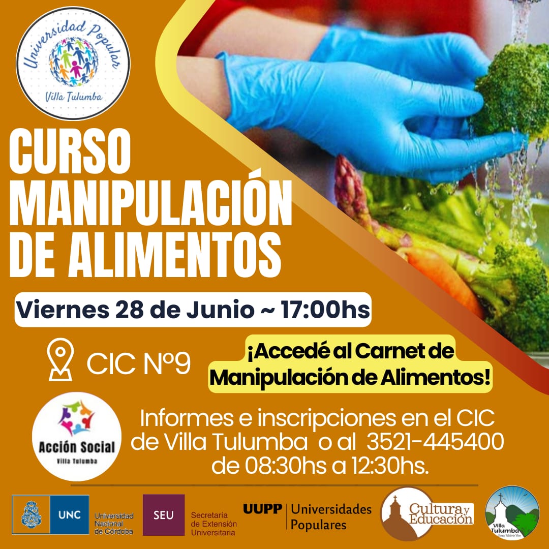 VILLA TULUMBA: SE REALIZARA UN CURZO DE MANIPULACIÓN DE ALIMENTOS